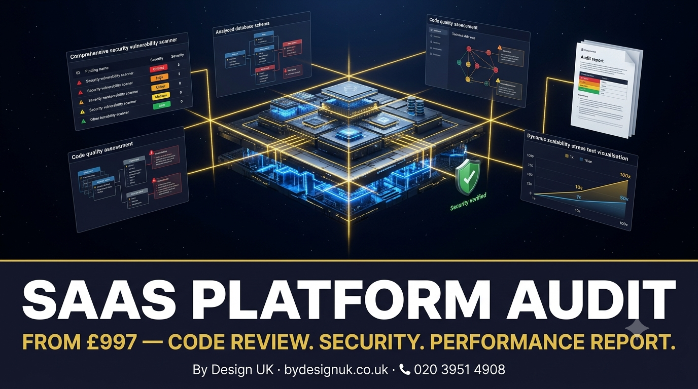 SaaS Platform Audit & Health Check — Code Review, Security & Performance Report | £997–£2,500 | By Design UK
