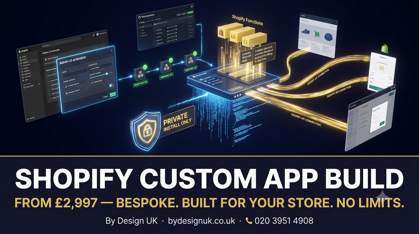 Shopify Custom App Development — Bespoke Shopify App for Your Specific Requirements | £2,997–£9,997 | By Design UK