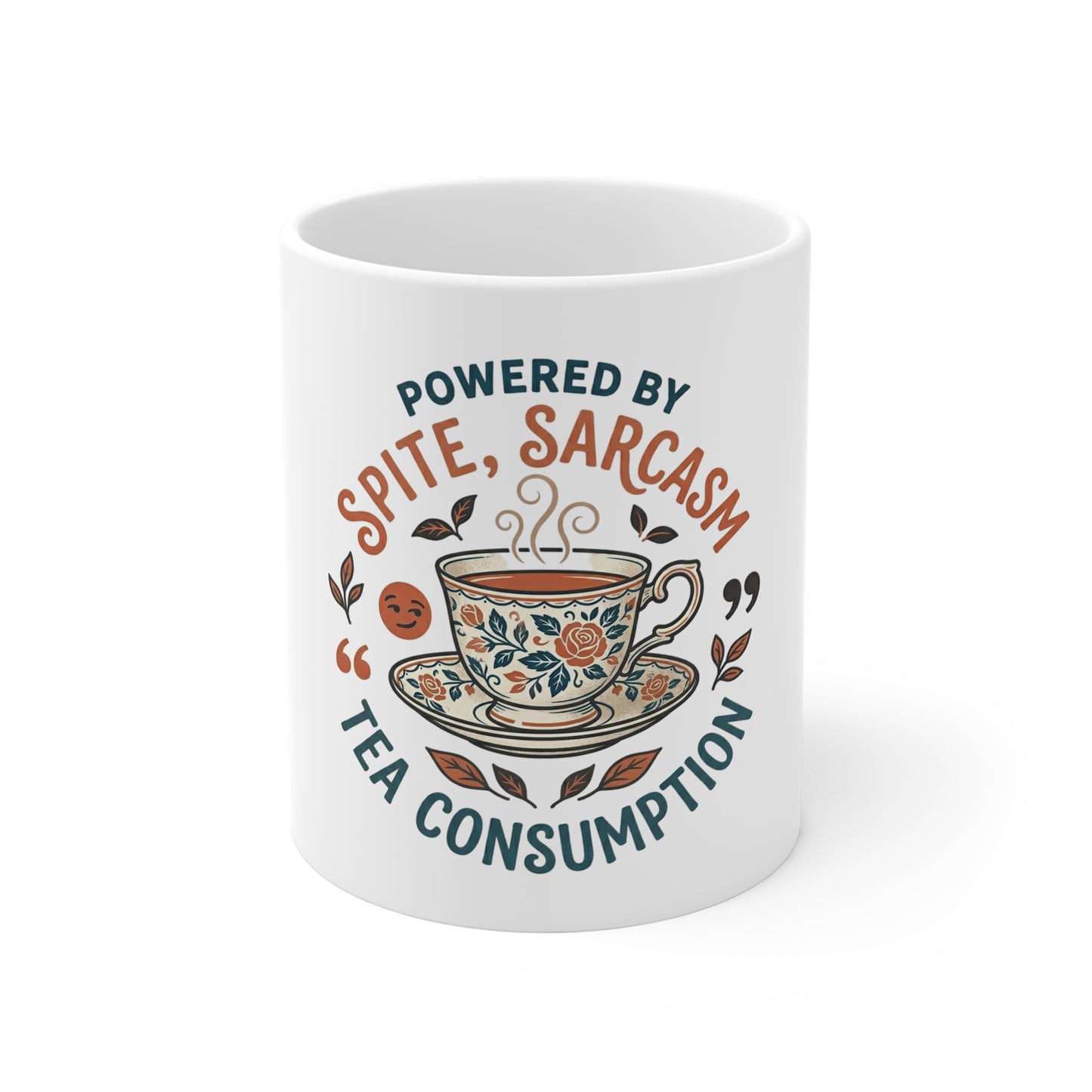 Powered By Spite Sarcasm & Tea Mug | Funny British Tea Lover Gift