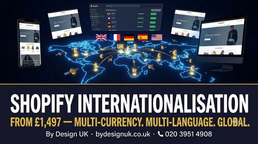 Shopify Internationalisation — Multi-Currency, Multi-Language & Shopify Markets Setup | £1,497–£4,997 | By Design UK