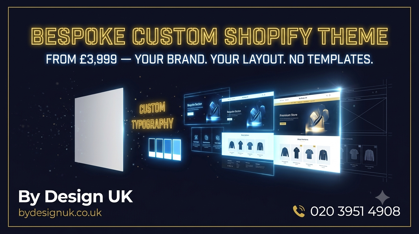 Bespoke Custom Shopify Theme Design & Build — Fully Custom, Unlimited Pages | £3,999–£8,999 | By Design UK