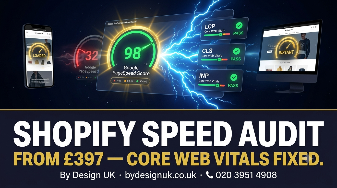 Shopify Speed & Performance Audit — Core Web Vitals Fix & Store Optimisation | £397–£1,497 | By Design UK